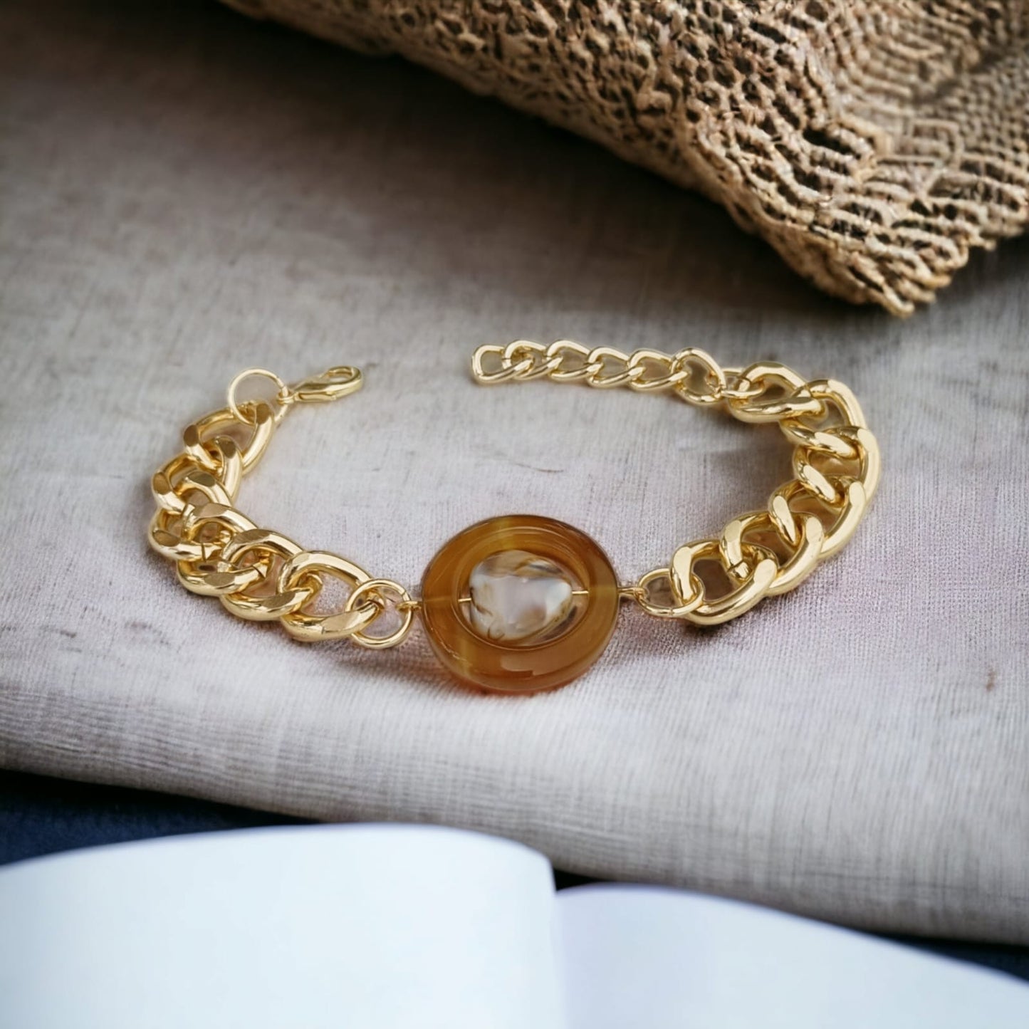 Golden Chain and Ring Bracelet