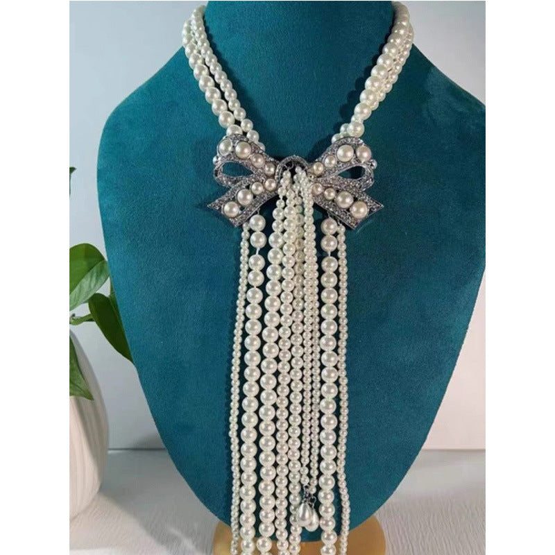 Ribbon and Pearl Drape Necklace