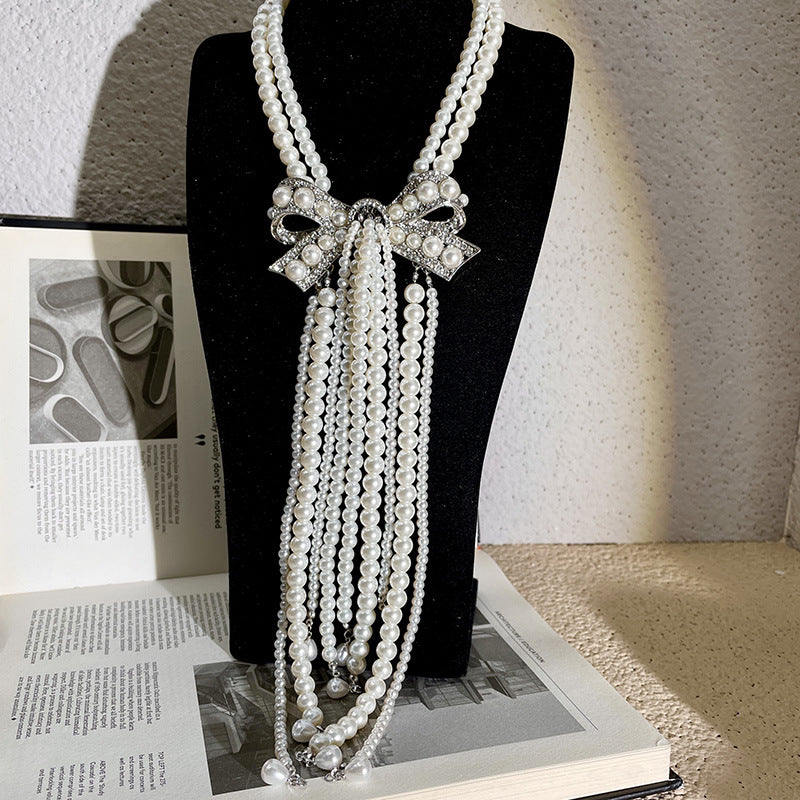 Ribbon and Pearl Drape Necklace