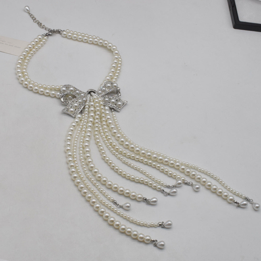 Ribbon and Pearl Drape Necklace