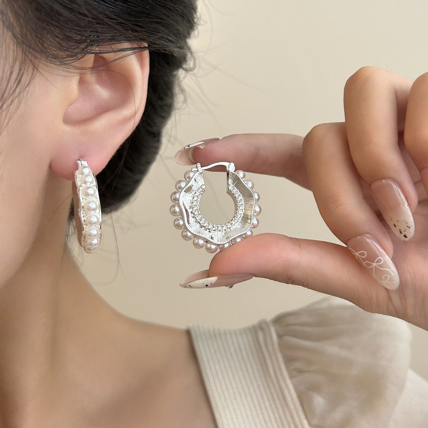 Pearl Ripple Earring