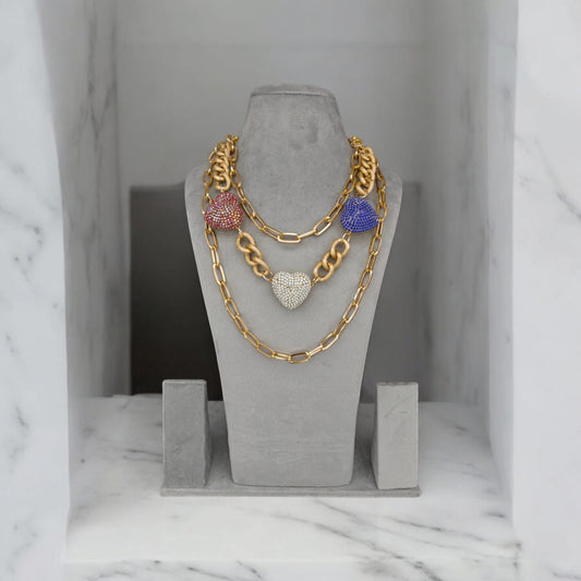 Chunky Zirconia Heart Necklace