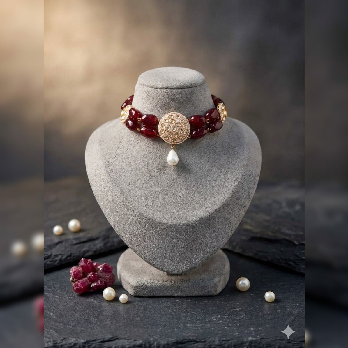 Empress Royal Oxblood Pearl Drop Statement Choker