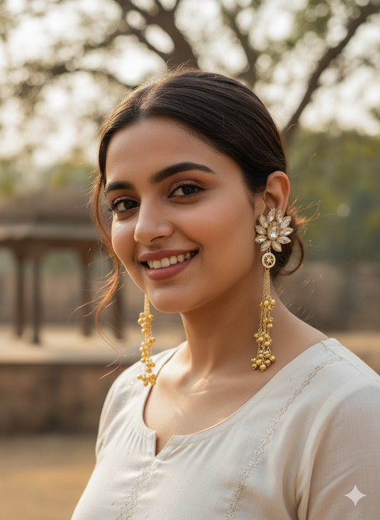Royal Emerald Green Kundan Long Earrings for Women | Festive & Wedding Statement Jewelry
