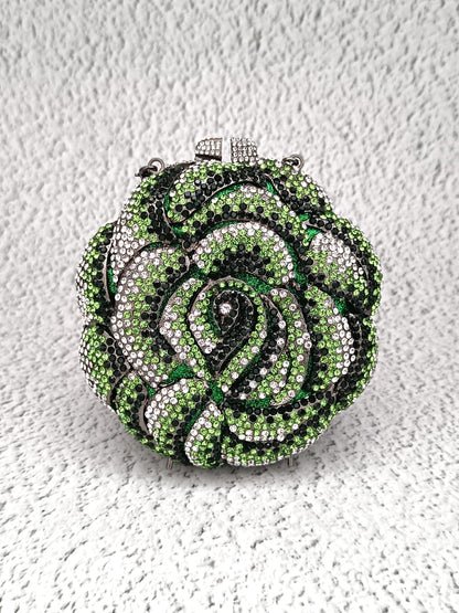 Luxury Crystal Rose Clutch Bag for Women – Designer Rhinestone Flower Evening Bag for Parties & Weddings