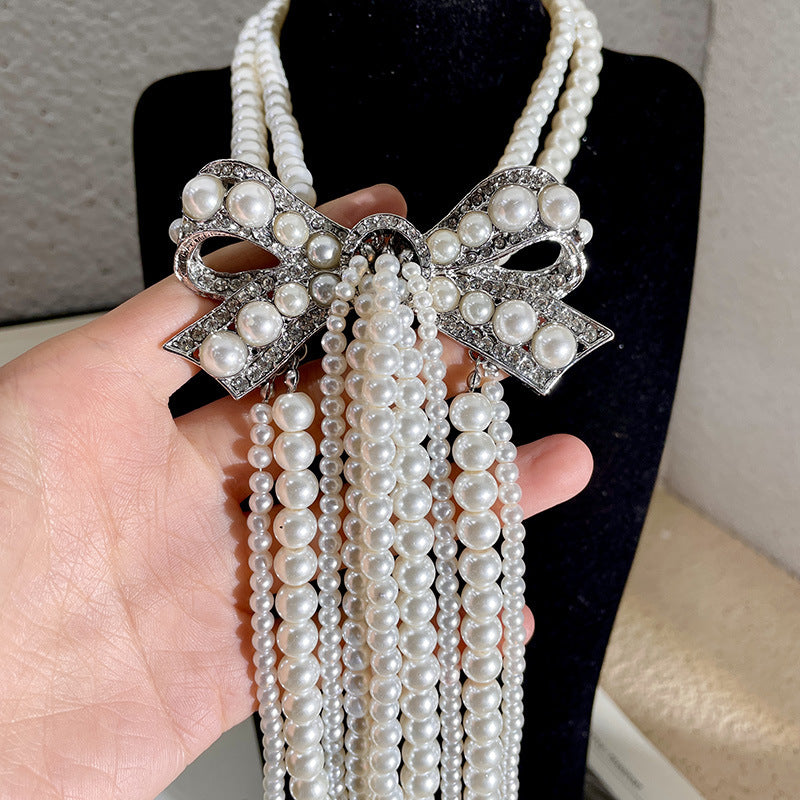 Ribbon and Pearl Drape Necklace