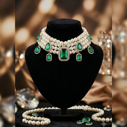 Infinity Multi-Gem Drop Pearl Strand Choker
