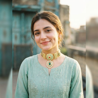 Meera Meenakari Pastel Green Royal Choker