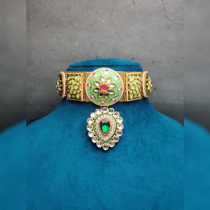 Meera Meenakari Pastel Green Royal Choker