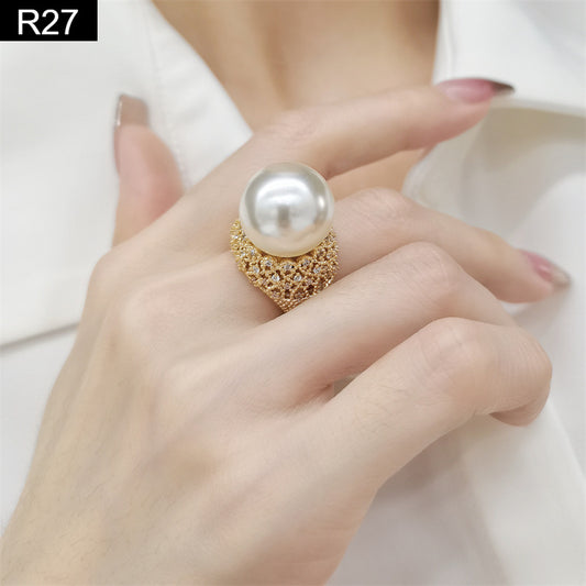 Pave Crown Pearl Ring - R27
