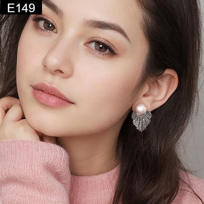 Pearl Crystal Leaf Earring - E149