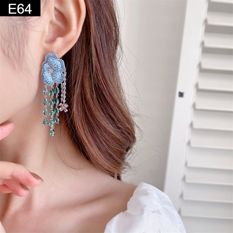 Aqua Rose Cascade Earring