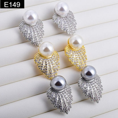 Pearl Crystal Leaf Earring - E149