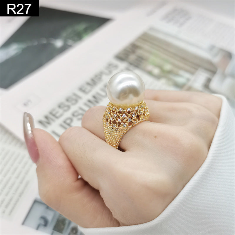Pave Crown Pearl Ring - R27