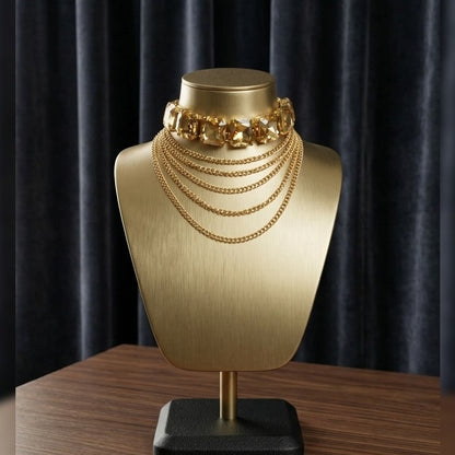 Premium Gold-Plated Layered Chain Square Stone Choker