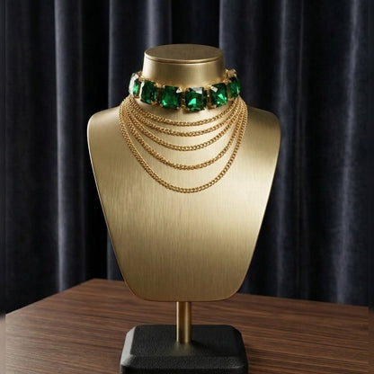 Premium Gold-Plated Layered Chain Square Stone Choker