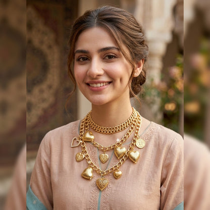 Queen of Hearts Textured Gold Statement Necklace