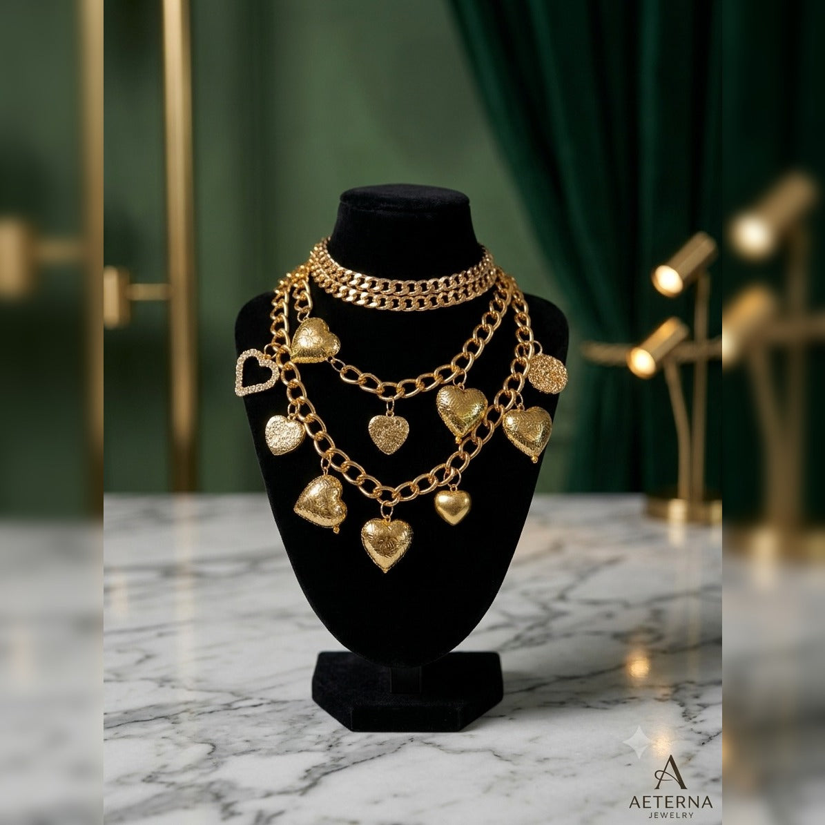 Queen of Hearts Textured Gold Statement Necklace