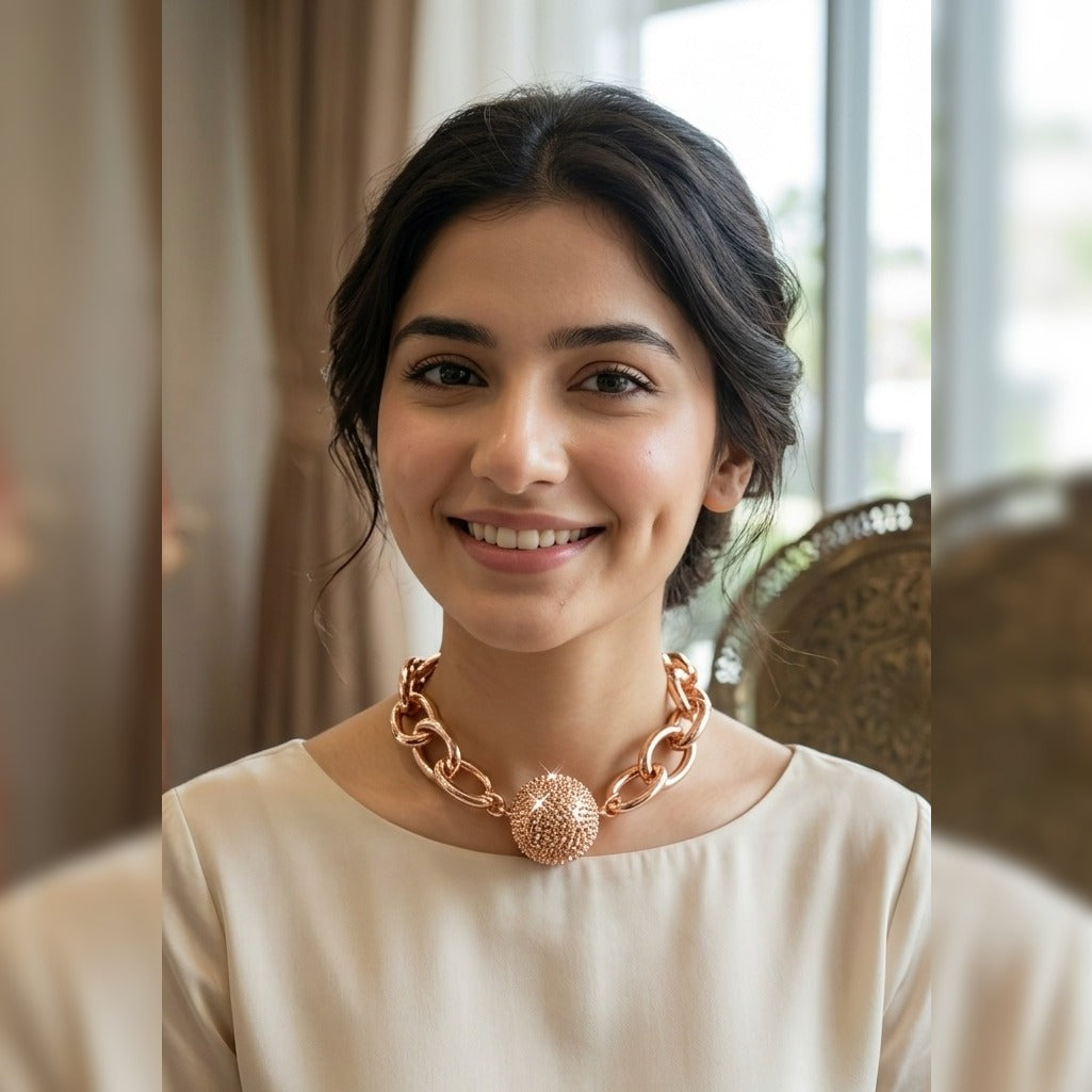 Rose Gold Chunky Pave Ball Pendant Choker