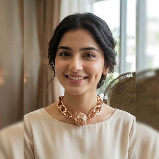 Rose Gold Chunky Pave Ball Pendant Choker