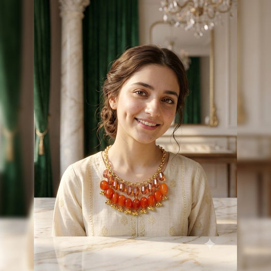 Saffron Harmony Layered Crystal and Bead Necklace