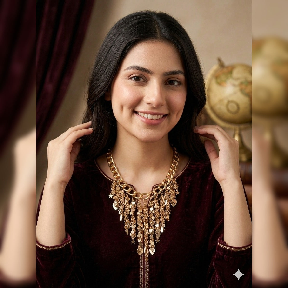 Stardust Symphony Gold Fringe Statement Necklace