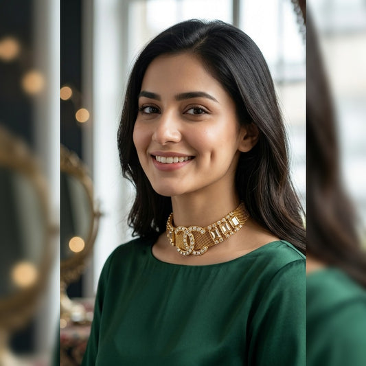 Western Style Interlocking Loop Crystal Statement Choker