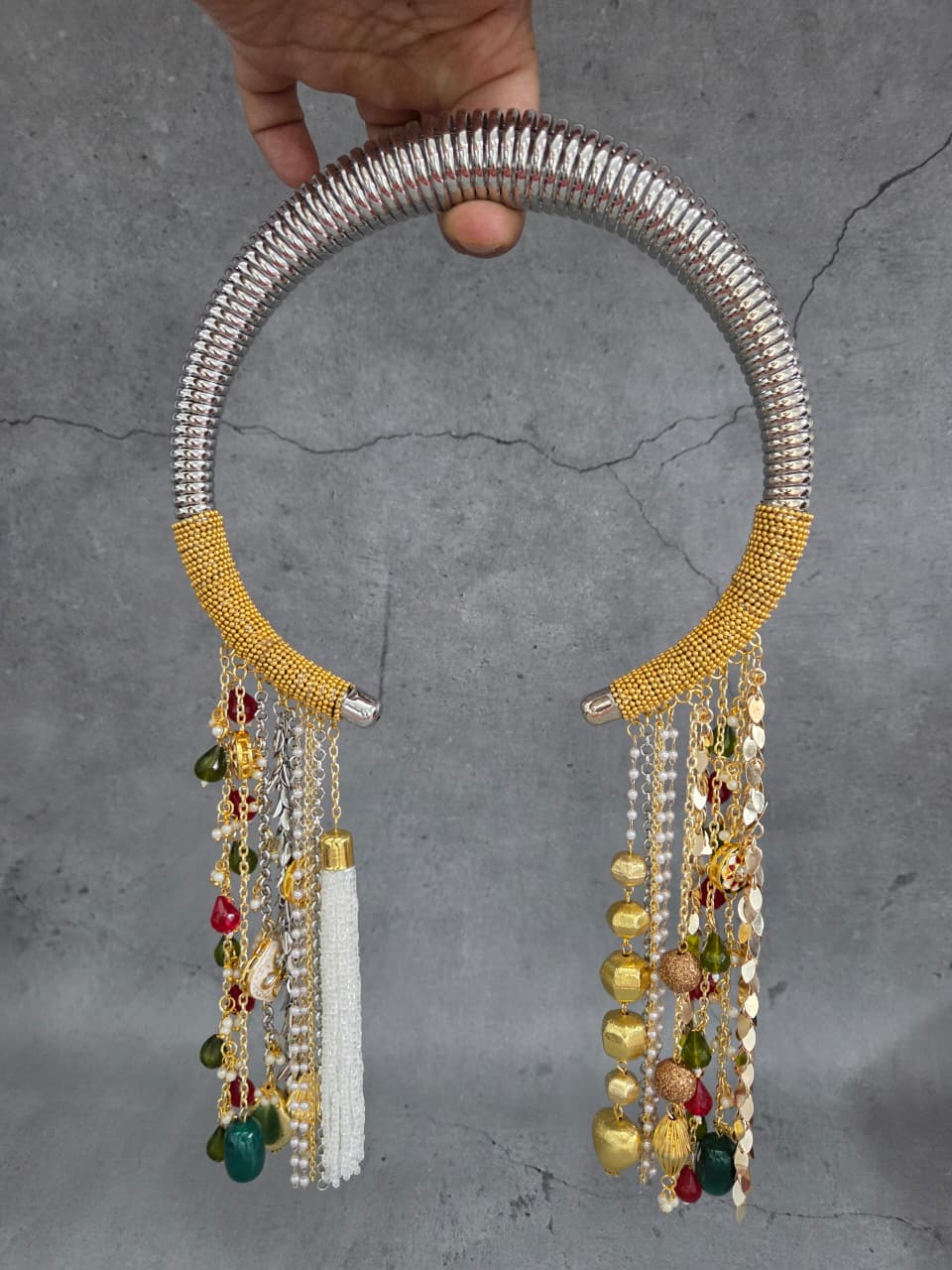 Gold Plated Beaded Statement Hasli Necklace