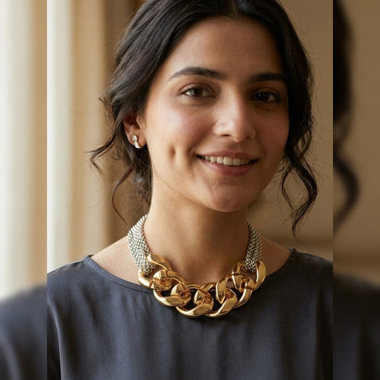 Liquid Gold Sculptural Link Necklace and Earring Set