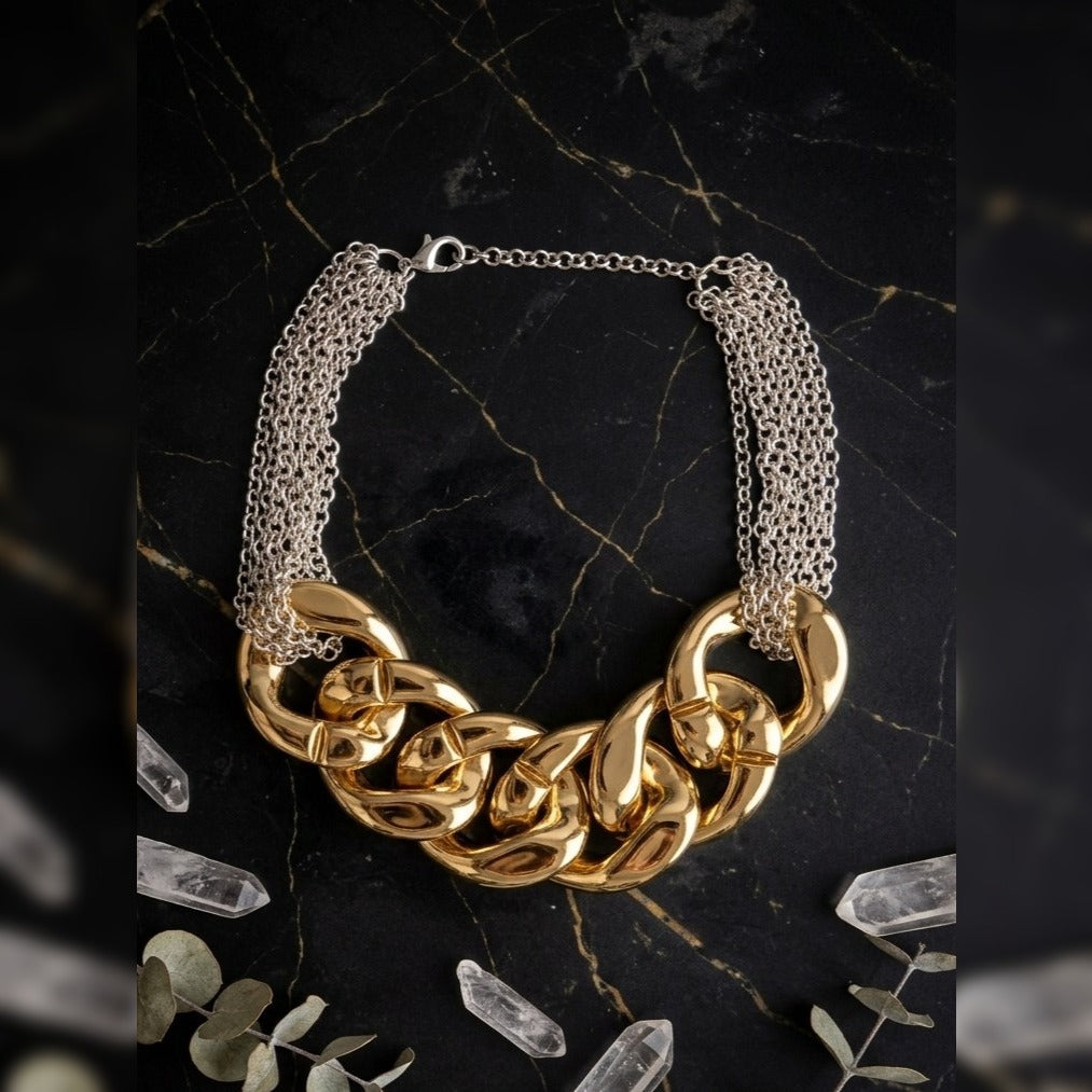 Liquid Gold Sculptural Link Necklace and Earring Set