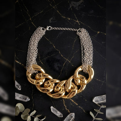 Liquid Gold Sculptural Link Necklace and Earring Set