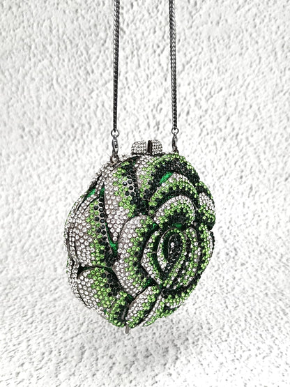 Luxury Crystal Rose Clutch Bag for Women – Designer Rhinestone Flower Evening Bag for Parties & Weddings