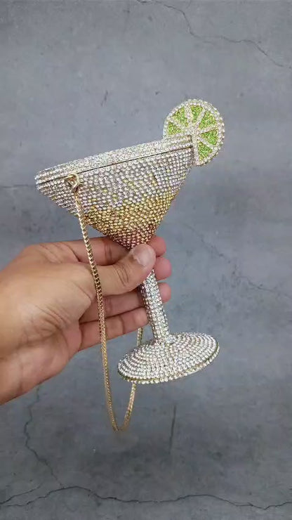 Luxury Crystal Cocktail Glass Clutch – Rhinestone Evening Bag for Women | Party Statement Handbag