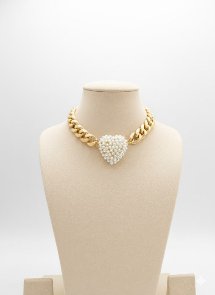Lustrous Heart Pearl Choker