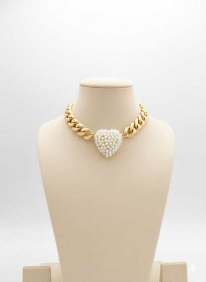 Lustrous Heart Pearl Choker