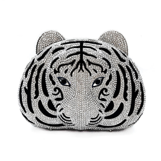 Luxury Tiger Crystal Clutch Bag for Women – Designer Hand-Embellished Rhinestone Evening Bag
