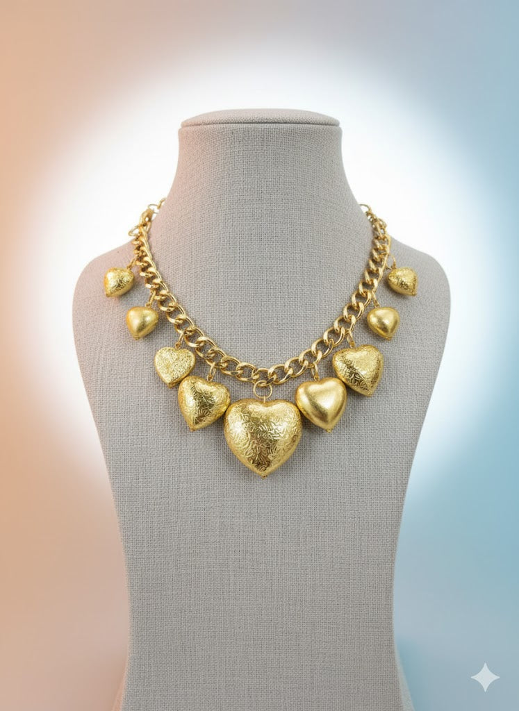 Golden Heart Charms Necklace