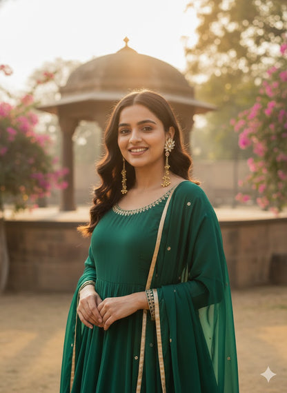 Royal Emerald Green Kundan Long Earrings for Women | Festive & Wedding Statement Jewelry