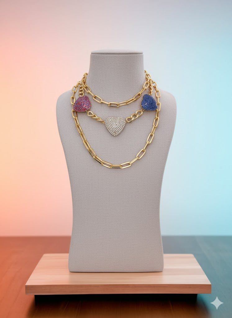 Chunky Zirconia Heart Necklace